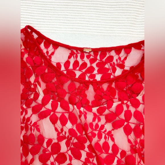 Free People Red Floral Lace Mesh Dress - Picture 7 of 14